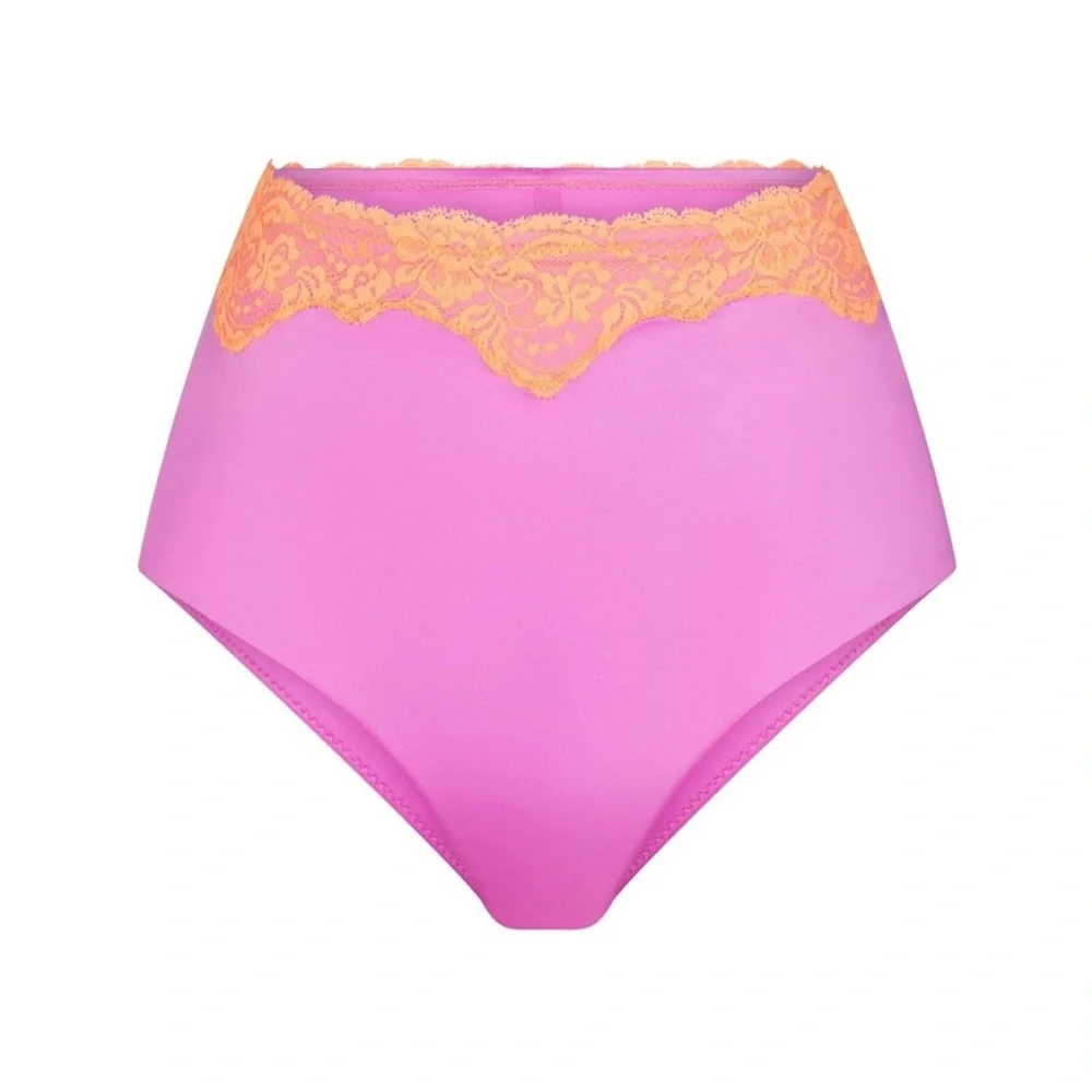 NWT! Skims Vibrant Pink Bikini bottom with Orange Lace size Xs